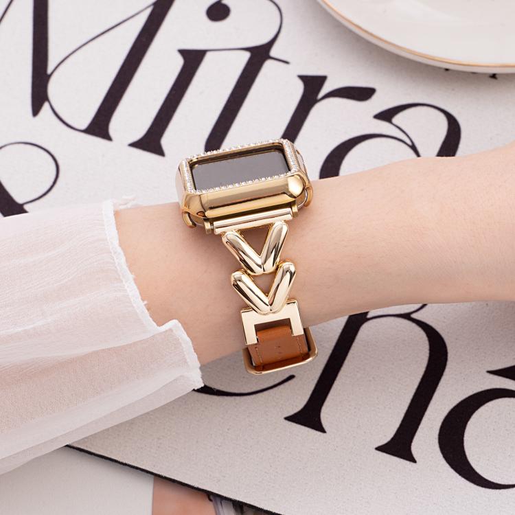 Bracelet de montre hybride cuir et métal en forme de V xDfind, For Apple Watch 42 / 44 / 45 / 46 / 49mm, For Apple Watch 38 / 40 / 41 / S10 42mm