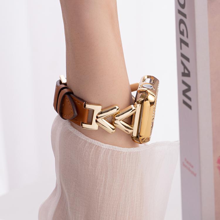 Bracelet de montre hybride cuir et métal en forme de V xDfind, For Apple Watch 42 / 44 / 45 / 46 / 49mm, For Apple Watch 38 / 40 / 41 / S10 42mm