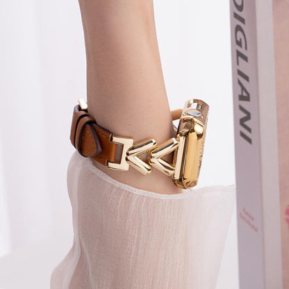 Bracelet de montre hybride cuir et métal en forme de V xDfind, For Apple Watch 42 / 44 / 45 / 46 / 49mm, For Apple Watch 38 / 40 / 41 / S10 42mm