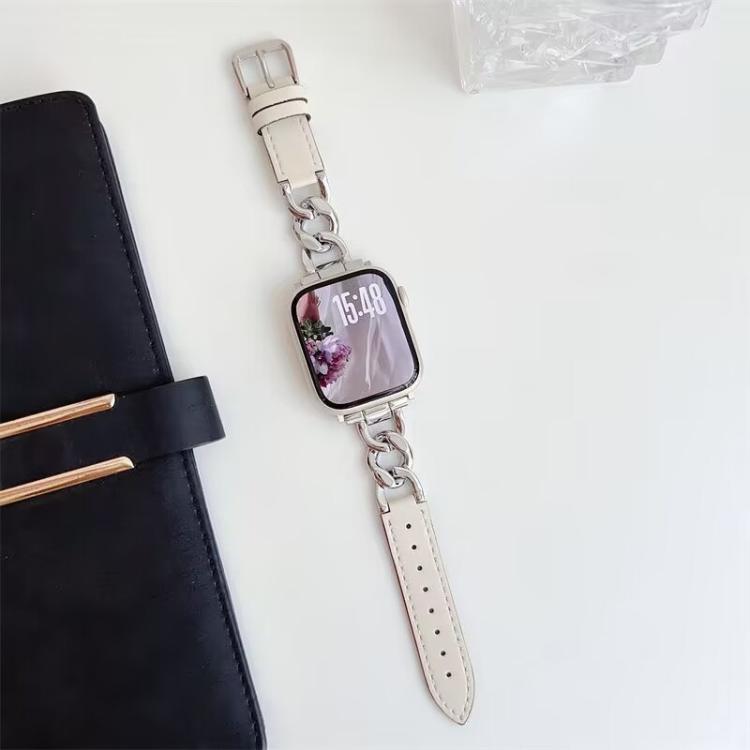 Bracelet de montre hybride en cuir et métal avec chaîne en denim xDfind, For Apple Watch 42 / 44 / 45 / 46 / 49mm, For Apple Watch 38 / 40 / 41 / S10 42mm