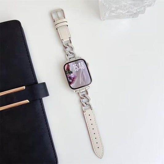 Bracelet de montre hybride en cuir et métal avec chaîne en denim xDfind, For Apple Watch 42 / 44 / 45 / 46 / 49mm, For Apple Watch 38 / 40 / 41 / S10 42mm