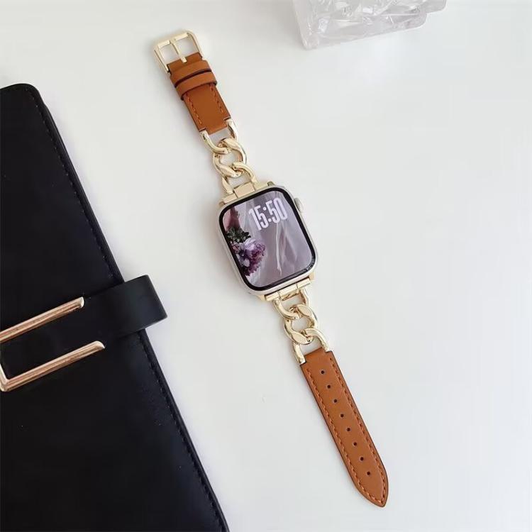 Bracelet de montre hybride en cuir et métal avec chaîne en denim xDfind, For Apple Watch 42 / 44 / 45 / 46 / 49mm, For Apple Watch 38 / 40 / 41 / S10 42mm