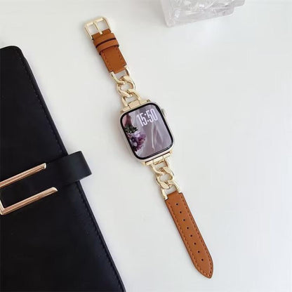 Bracelet de montre hybride en cuir et métal avec chaîne en denim xDfind, For Apple Watch 42 / 44 / 45 / 46 / 49mm, For Apple Watch 38 / 40 / 41 / S10 42mm