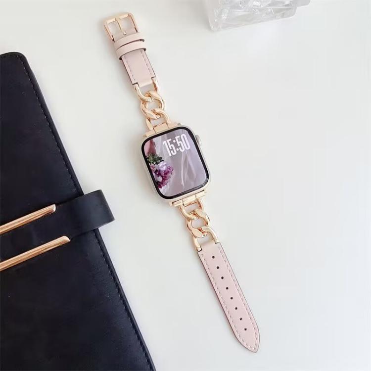 Bracelet de montre hybride en cuir et métal avec chaîne en denim xDfind, For Apple Watch 42 / 44 / 45 / 46 / 49mm, For Apple Watch 38 / 40 / 41 / S10 42mm