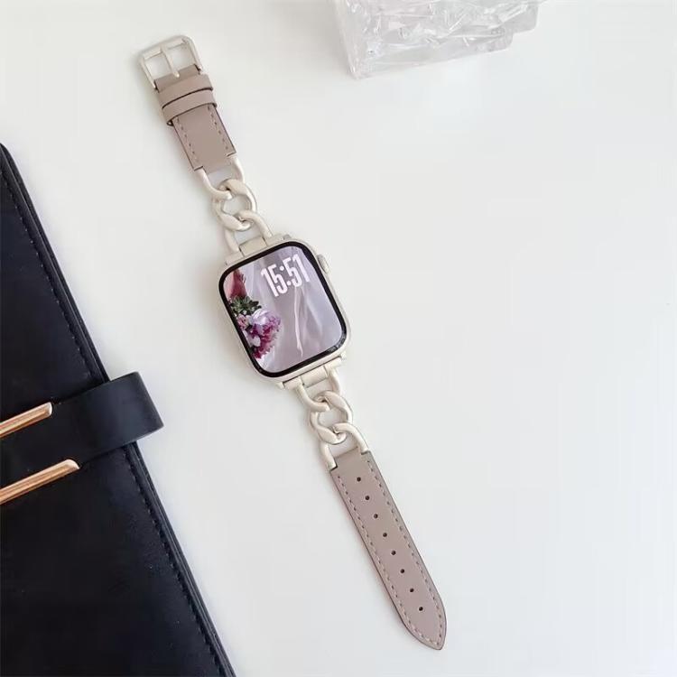 Bracelet de montre hybride en cuir et métal avec chaîne en denim xDfind, For Apple Watch 42 / 44 / 45 / 46 / 49mm, For Apple Watch 38 / 40 / 41 / S10 42mm