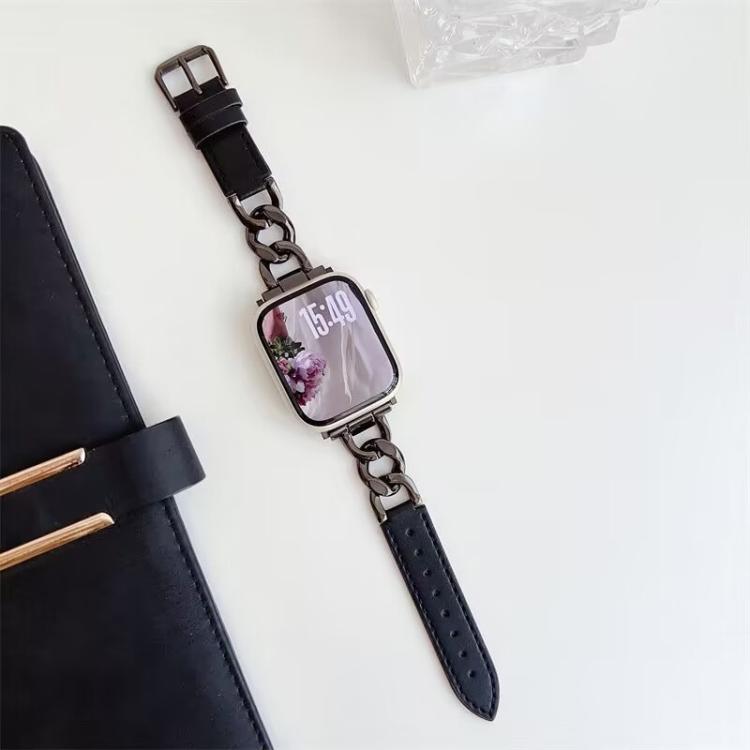 Bracelet de montre hybride en cuir et métal avec chaîne en denim xDfind, For Apple Watch 42 / 44 / 45 / 46 / 49mm, For Apple Watch 38 / 40 / 41 / S10 42mm