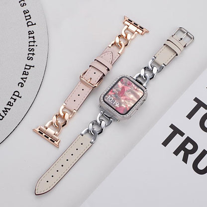 Bracelet de montre hybride en cuir et métal avec chaîne en denim xDfind, For Apple Watch 42 / 44 / 45 / 46 / 49mm, For Apple Watch 38 / 40 / 41 / S10 42mm