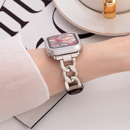 Bracelet de montre hybride en cuir et métal avec chaîne en denim xDfind, For Apple Watch 42 / 44 / 45 / 46 / 49mm, For Apple Watch 38 / 40 / 41 / S10 42mm