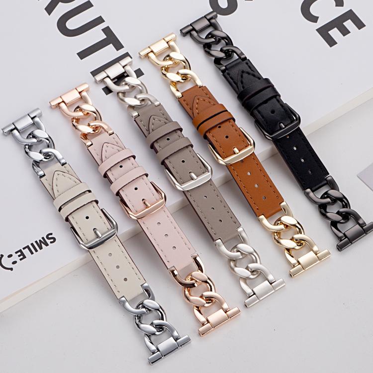 Bracelet de montre hybride en cuir et métal avec chaîne en denim xDfind, 22mm