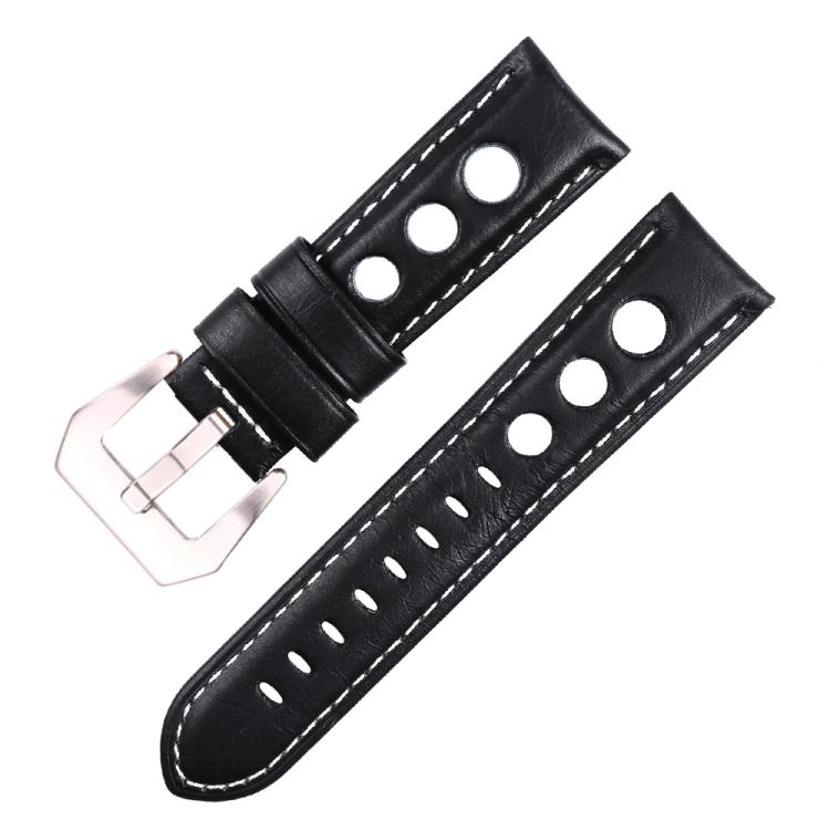 Bracelet de montre xDfind en cuir véritable respirant à trois trous avec boucle argentée, 20mm, 22mm, 24mm