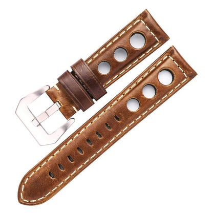 Bracelet de montre xDfind en cuir véritable respirant à trois trous avec boucle argentée, 20mm, 22mm, 24mm