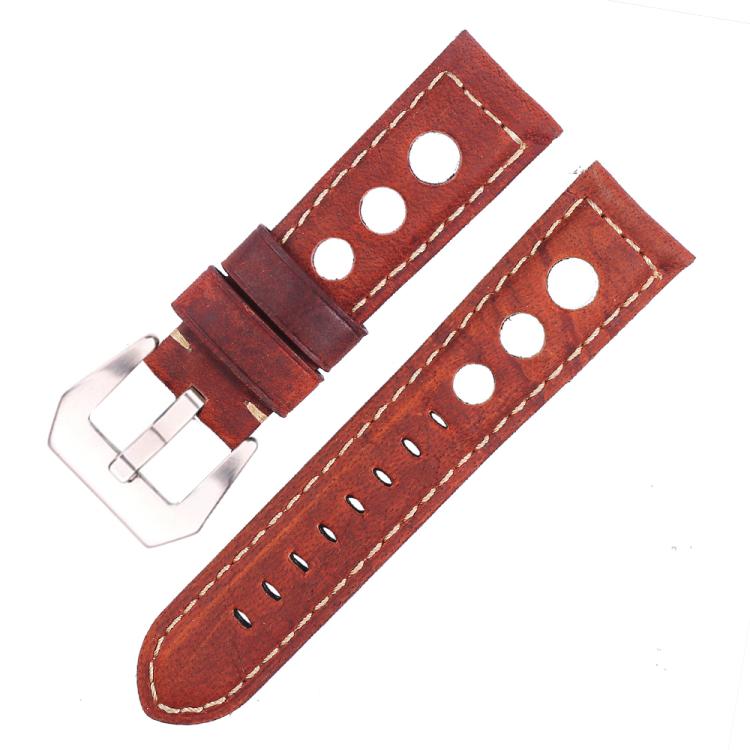 Bracelet de montre xDfind en cuir véritable respirant à trois trous avec boucle argentée, 20mm, 22mm, 24mm