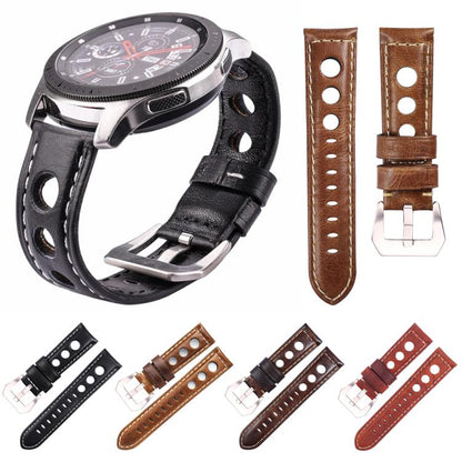 Bracelet de montre xDfind en cuir véritable respirant à trois trous avec boucle argentée, 20mm, 22mm, 24mm