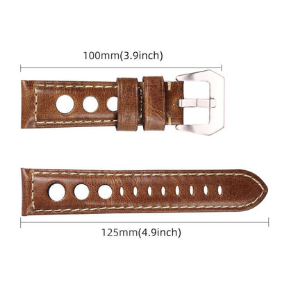 Bracelet de montre xDfind en cuir véritable respirant à trois trous avec boucle argentée, 20mm, 22mm, 24mm