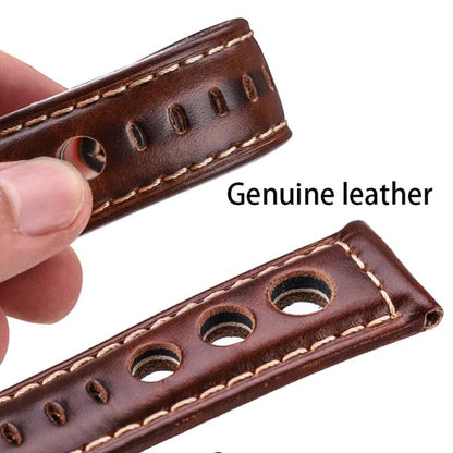 Bracelet de montre xDfind en cuir véritable respirant à trois trous avec boucle argentée, 20mm, 22mm, 24mm