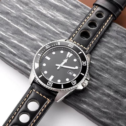 Bracelet de montre xDfind en cuir véritable respirant à trois trous avec boucle argentée, 20mm, 22mm, 24mm