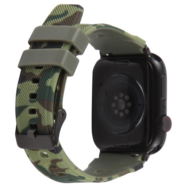 Bracelet de montre en silicone xDfind Black Connector à motif camouflage, For Apple Watch 42 / 44 / 45 / 46 / 49mm, For Apple Watch 38 / 40 / 41 / S10 42mm