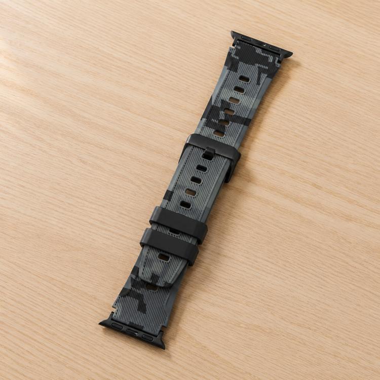 Bracelet de montre en silicone xDfind Black Connector à motif camouflage, For Apple Watch 42 / 44 / 45 / 46 / 49mm, For Apple Watch 38 / 40 / 41 / S10 42mm