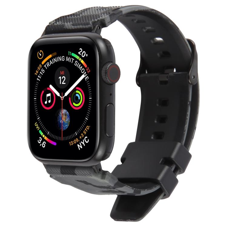 Bracelet de montre en silicone xDfind Black Connector à motif camouflage, For Apple Watch 42 / 44 / 45 / 46 / 49mm, For Apple Watch 38 / 40 / 41 / S10 42mm