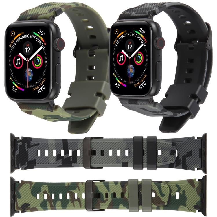 Bracelet de montre en silicone xDfind Black Connector à motif camouflage, For Apple Watch 42 / 44 / 45 / 46 / 49mm, For Apple Watch 38 / 40 / 41 / S10 42mm
