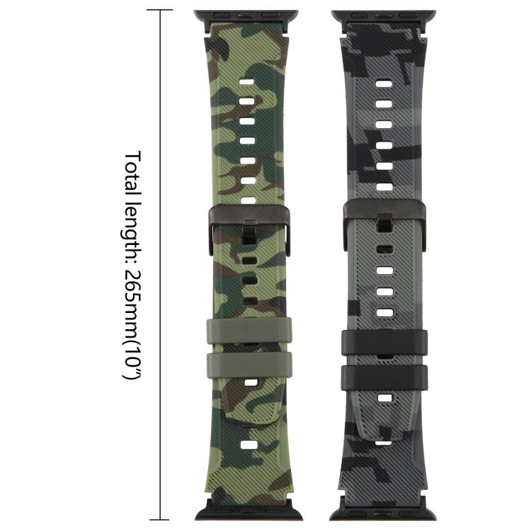 Bracelet de montre en silicone xDfind Black Connector à motif camouflage, For Apple Watch 42 / 44 / 45 / 46 / 49mm, For Apple Watch 38 / 40 / 41 / S10 42mm