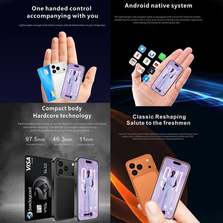 Melrose S17 Pro Mini, 4GB+64GB, 3.75 inch Android 12.0 MTK6765 Octa Core, Network: 4G, Dual SIM, Support Google Play