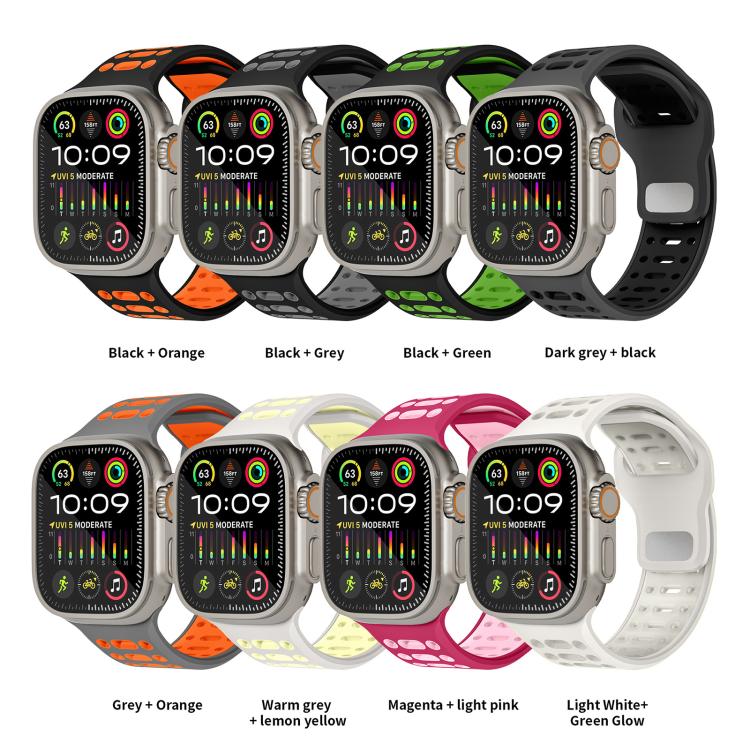 Bracelet de montre de sport respirant en silicone bicolore xDfind, For Apple Watch 46mm / 49mm / 45mm / 44mm