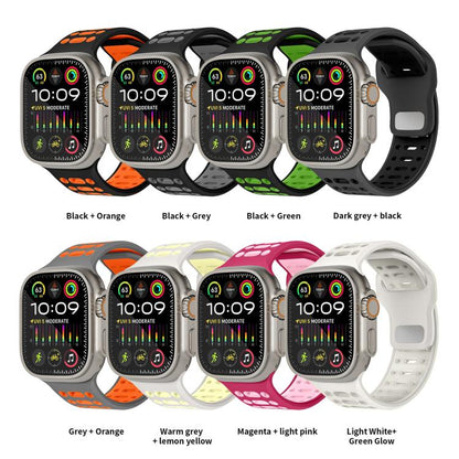 Bracelet de montre de sport respirant en silicone bicolore xDfind, For Apple Watch 46mm / 49mm / 45mm / 44mm