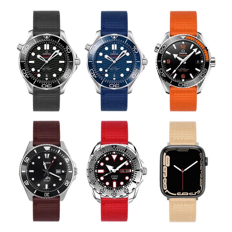 Bracelet de montre en toile de nylon unie avec boucle ardillon en acier inoxydable, 18mm, 20mm, 22mm, 24mm