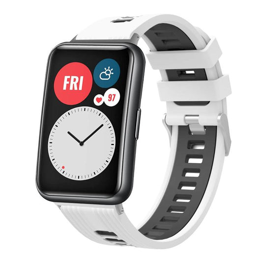 Bracelet de montre en silicone à boucle argentée bicolore xDfind, For Huawei Watch Fit New