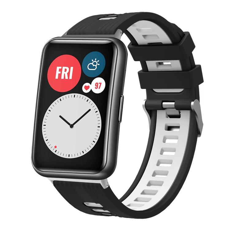 Bracelet de montre en silicone à boucle argentée bicolore xDfind, For Huawei Watch Fit New