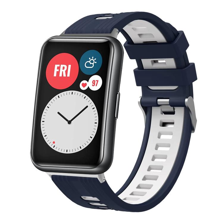 Bracelet de montre en silicone à boucle argentée bicolore xDfind, For Huawei Watch Fit New