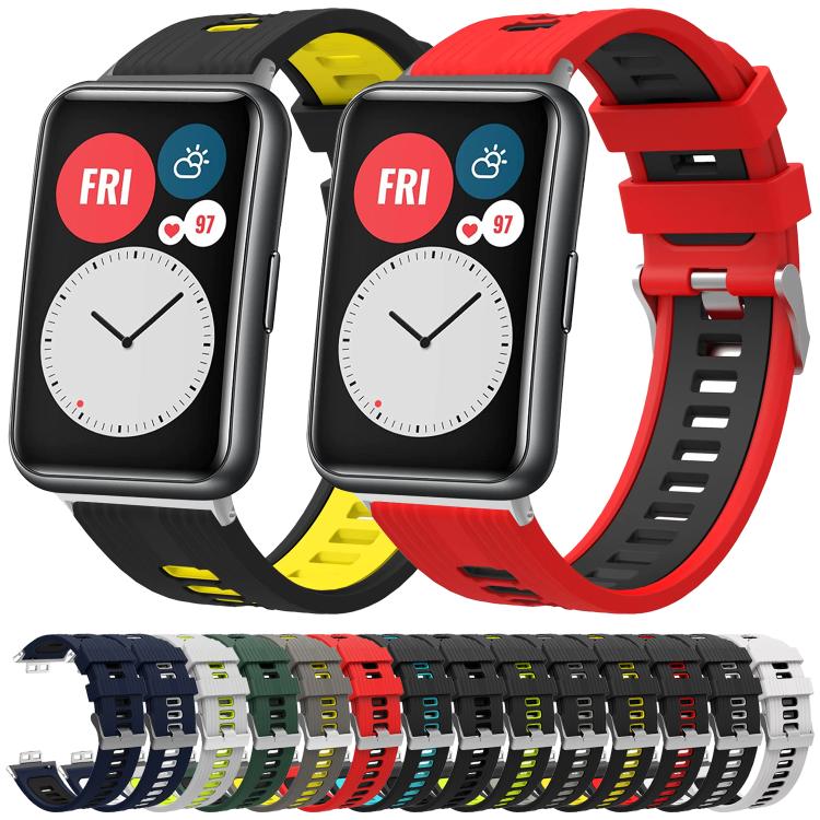 Bracelet de montre en silicone à boucle argentée bicolore xDfind, For Huawei Watch Fit New