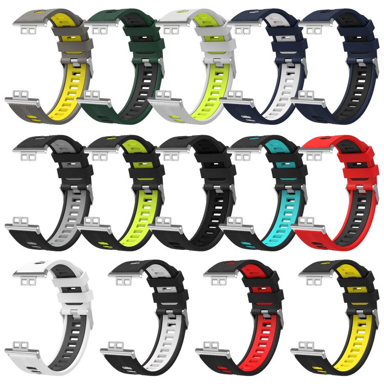 Bracelet de montre en silicone à boucle argentée bicolore xDfind, For Huawei Watch Fit New