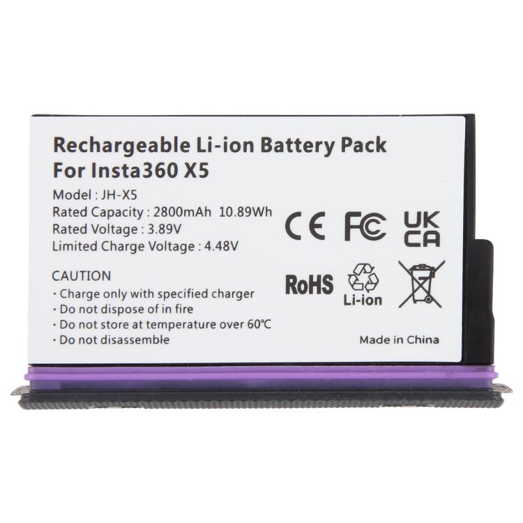 Batterie JH-X5 pour caméra d'action Insta360 X5, 2800 mAh, For Insta360 X5