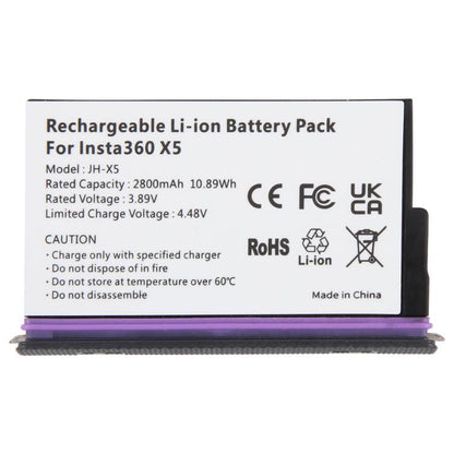 Batterie JH-X5 pour caméra d'action Insta360 X5, 2800 mAh, For Insta360 X5