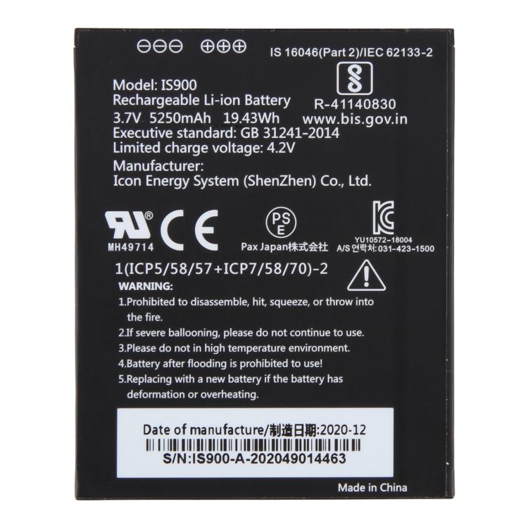 Batterie 3,7 V 5250 mAh pour terminal de point de vente PAX A920C IS900, For PAX A920C