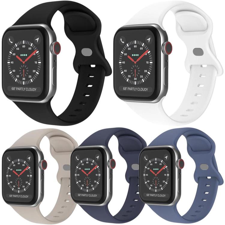 Lot de 5 bracelets de montre en silicone xDfind à boucle papillon, For Apple Watch 42 / 44 / 45 / 46 / 49mm, For Apple Watch 38 / 40 / 41 / S11 42mm