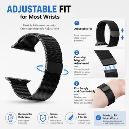Lot de 5 bracelets de montre magnétiques en métal xDfind à boucle milanaise, For Apple Watch 42 / 44 / 45 / 46 / 49mm, For Apple Watch 38 / 40 / 41 / S11 42mm