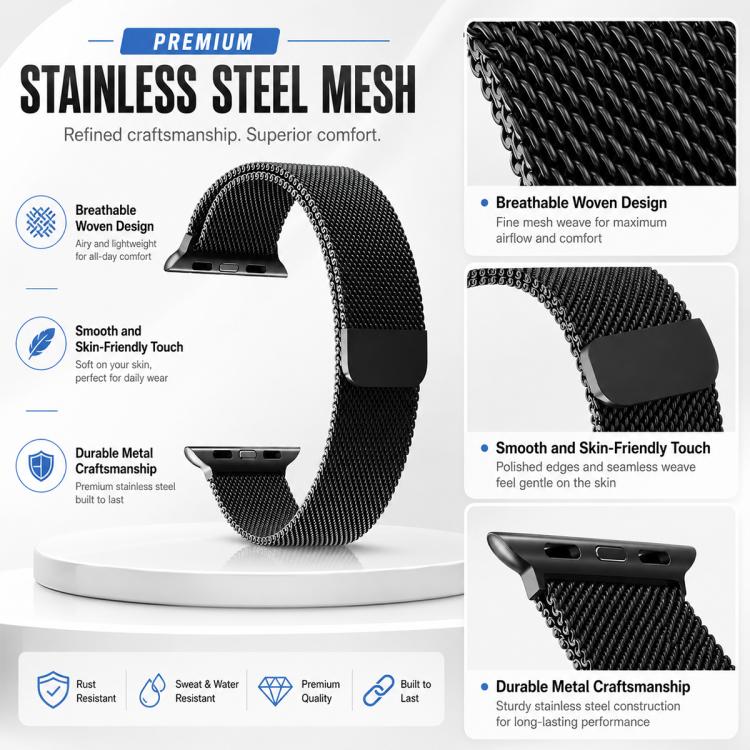 Lot de 5 bracelets de montre magnétiques en métal xDfind à boucle milanaise, For Apple Watch 42 / 44 / 45 / 46 / 49mm, For Apple Watch 38 / 40 / 41 / S11 42mm