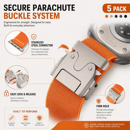 Lot de 5 bracelets de montre en nylon extensible avec boucle parachute xDfind, For Apple Watch 42 / 44 / 45 / 46 / 49mm, For Apple Watch 38 / 40 / 41 / S11 42mm