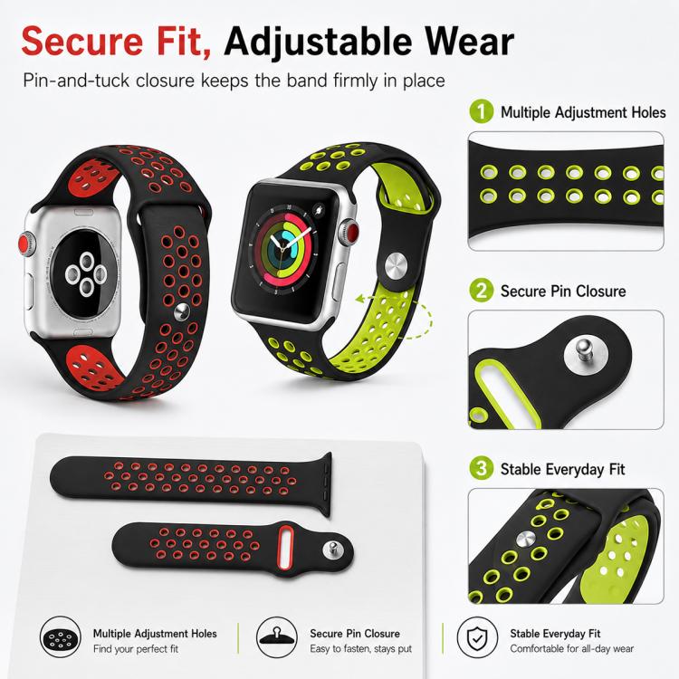 Lot de 5 bracelets de montre de sport en silicone bicolore xDfind, For Apple Watch 42 / 44 / 45 / 46 / 49mm, For Apple Watch 38 / 40 / 41 / S11 42mm