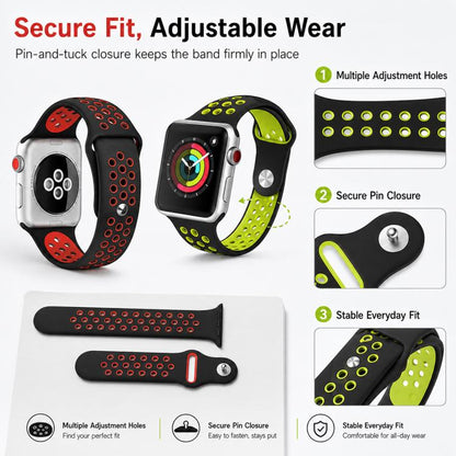 Lot de 5 bracelets de montre de sport en silicone bicolore xDfind, For Apple Watch 42 / 44 / 45 / 46 / 49mm, For Apple Watch 38 / 40 / 41 / S11 42mm