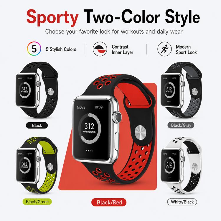 Lot de 5 bracelets de montre de sport en silicone bicolore xDfind, For Apple Watch 42 / 44 / 45 / 46 / 49mm, For Apple Watch 38 / 40 / 41 / S11 42mm