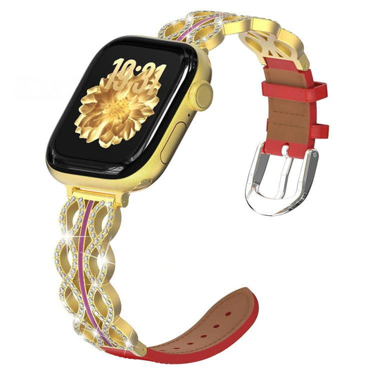 Bracelet de montre hybride en acier inoxydable et cuir véritable xDfind Diamond, For Apple Watch 38 / 40 / 41 / S11 42mm