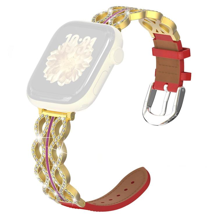 Bracelet de montre hybride en acier inoxydable et cuir véritable xDfind Diamond, For Apple Watch 38 / 40 / 41 / S11 42mm