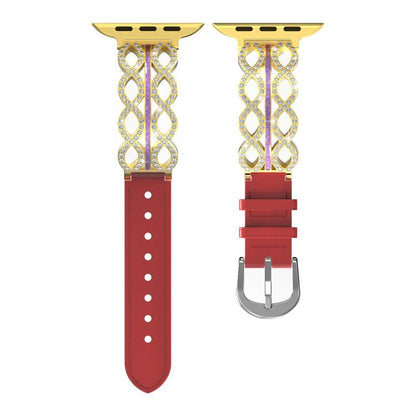 Bracelet de montre hybride en acier inoxydable et cuir véritable xDfind Diamond, For Apple Watch 38 / 40 / 41 / S11 42mm