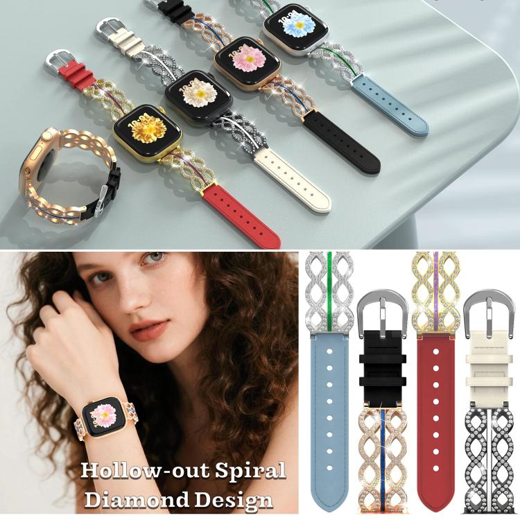 Bracelet de montre hybride en acier inoxydable et cuir véritable xDfind Diamond, For Apple Watch 38 / 40 / 41 / S11 42mm