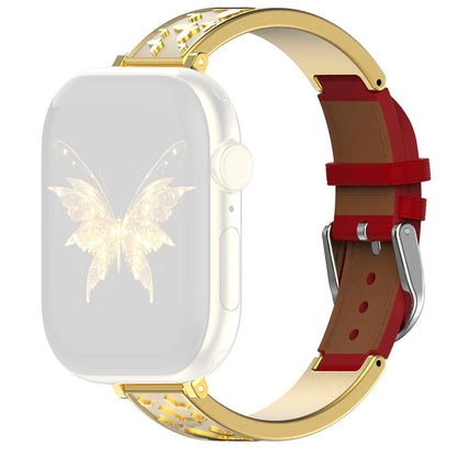 Bracelet de montre hybride en acier inoxydable et cuir véritable xDfind Butterfly, For Apple Watch 42 / 44 / 45 / 46 / 49mm, For Apple Watch 38 / 40 / 41 / S11 42mm