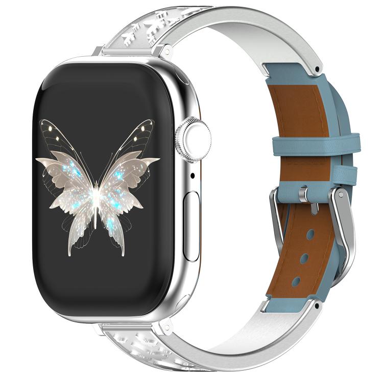 Bracelet de montre hybride en acier inoxydable et cuir véritable xDfind Butterfly, For Apple Watch 42 / 44 / 45 / 46 / 49mm, For Apple Watch 38 / 40 / 41 / S11 42mm